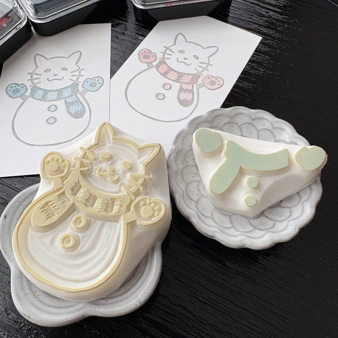 消しゴムはんこ　ねこゆきだるまセット | 3枚目