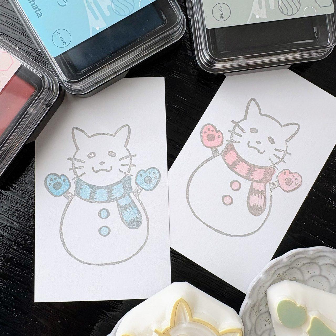 消しゴムはんこ　ねこゆきだるまセット | 4枚目