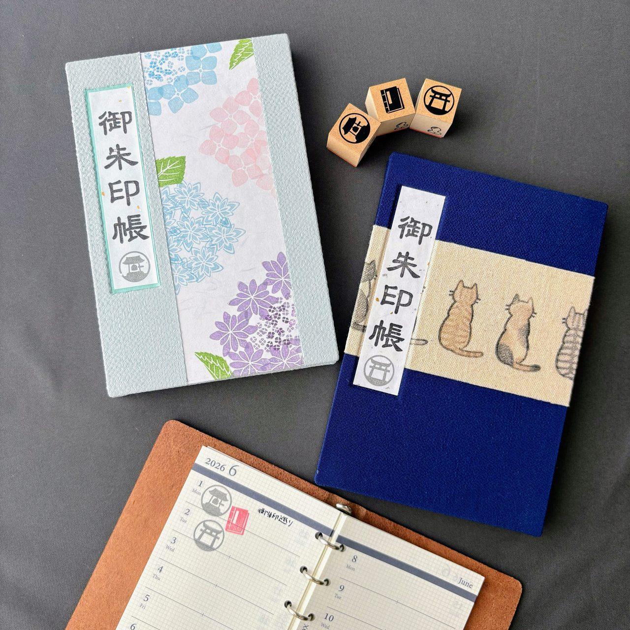 【受注生産】御朱印帳 消しゴムはんこ×手製本 紫陽花 / ミントグリーン | 8枚目