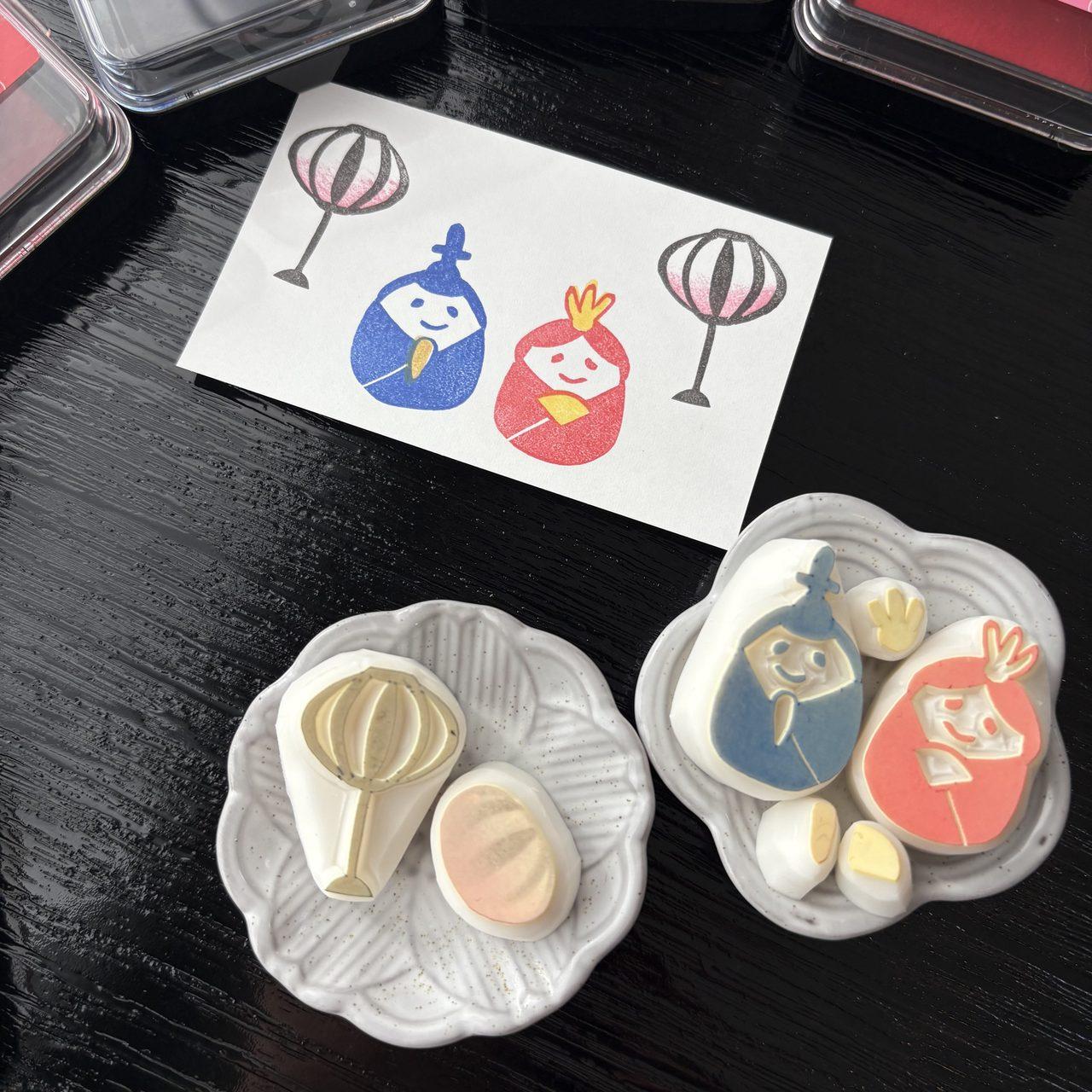 消しゴムはんこ ひなまつりおだいりさまとおひなさまセット1枚目の画像